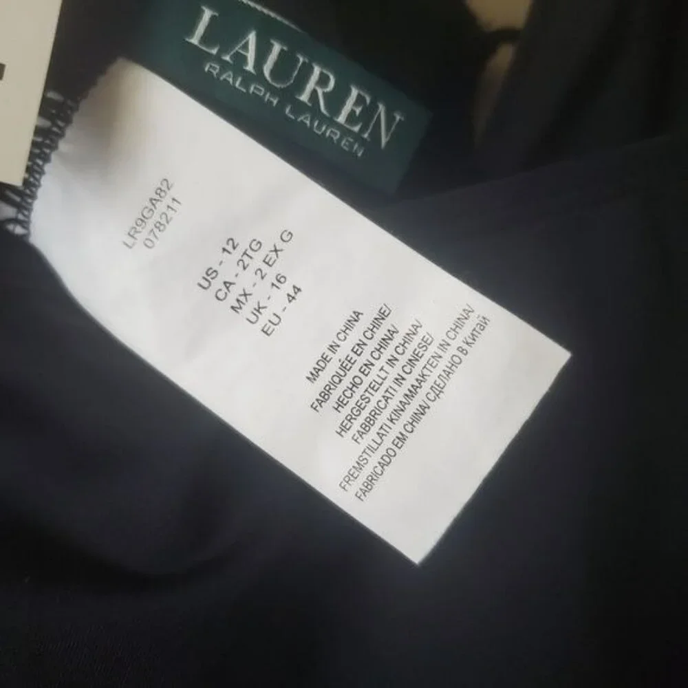 Lauren‎ Ralph Lauren Black Halter Tankini Top Front Tie Back Swimwear Size 12